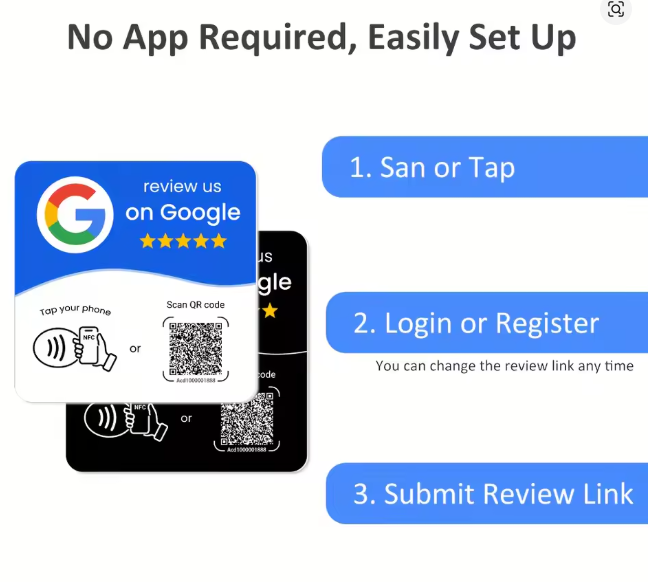 Three-step setup for the VouchCue NFC and QR review card